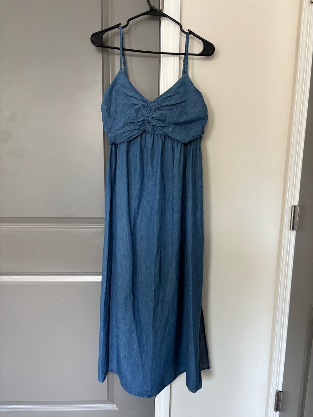 GAP Denim Maxi Dress with Ruched Bodice